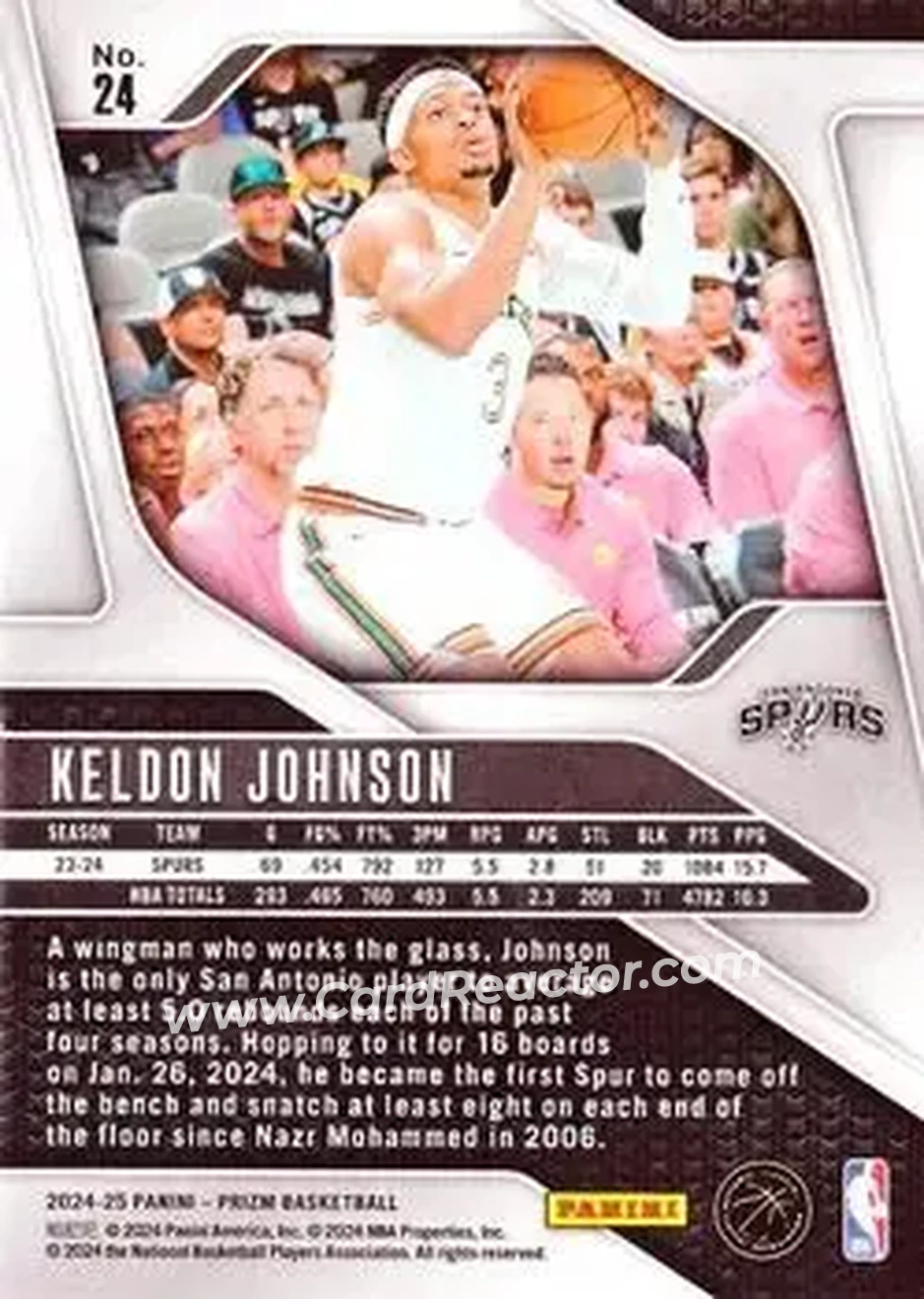 2024-25 Panini Prizm #24 - Keldon Johnson - San Antonio Spurs - Back