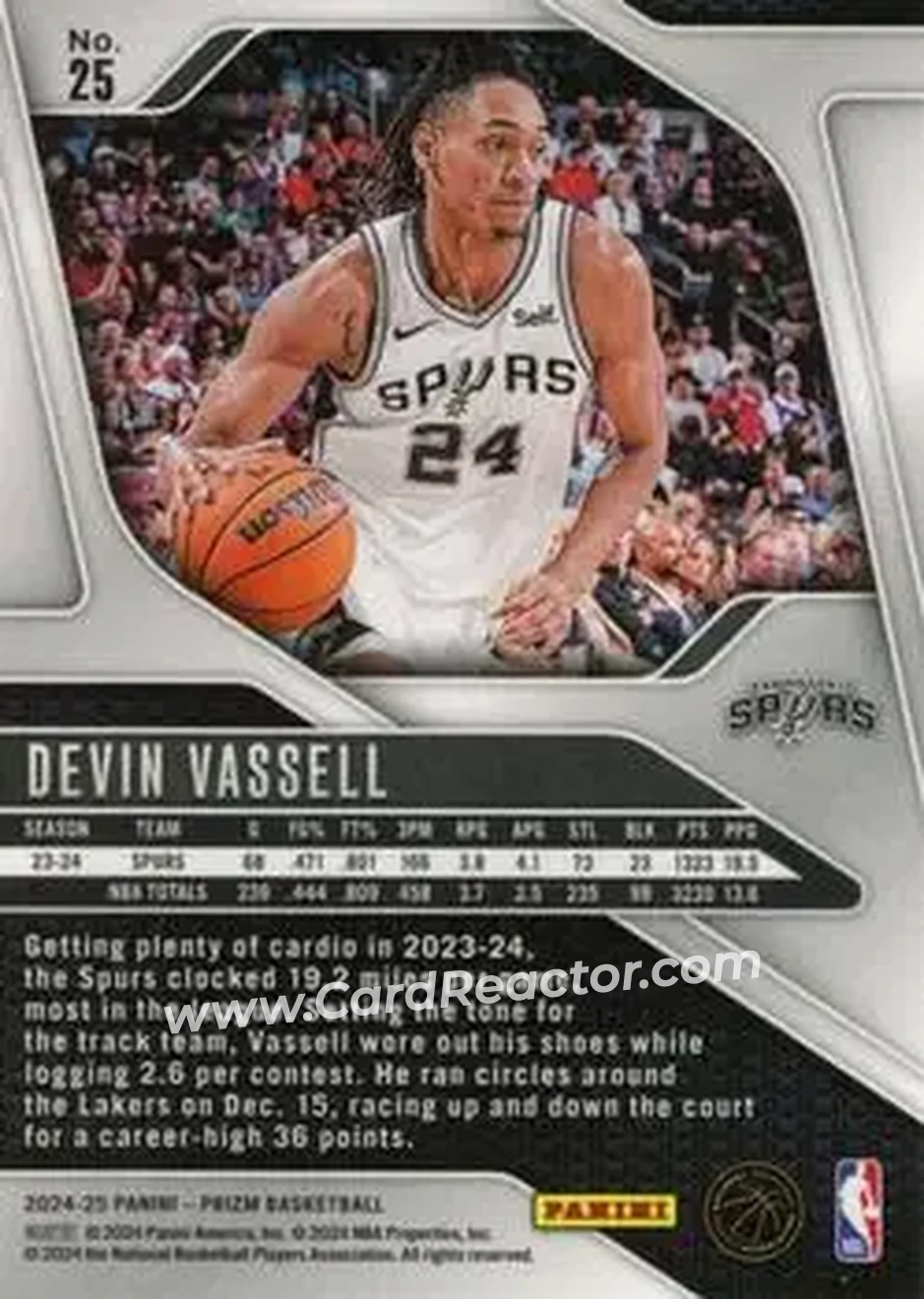 2024-25 Panini Prizm #25 - Devin Vassell - San Antonio Spurs - Back