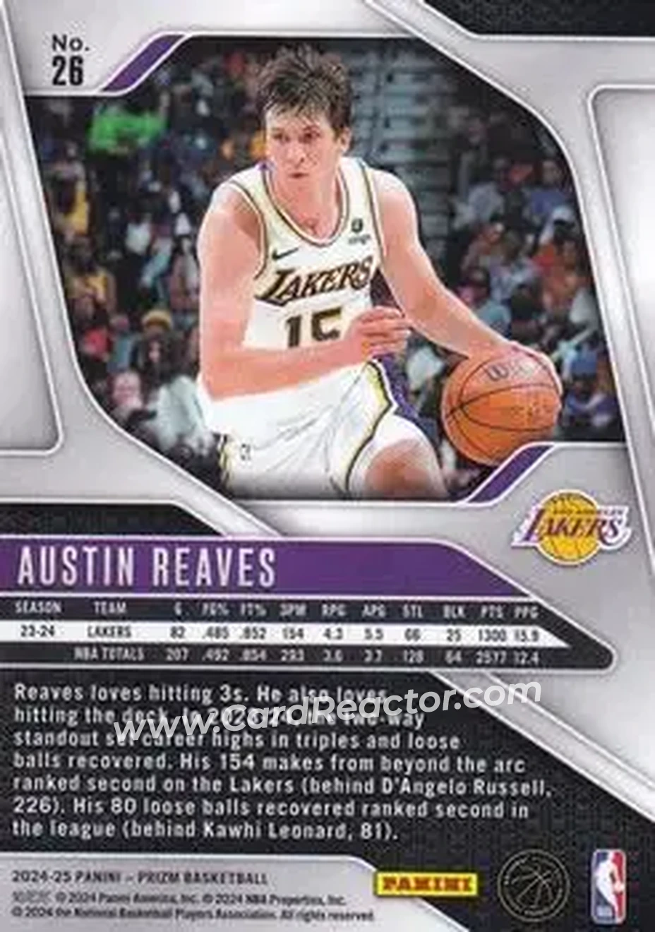 2024-25 Panini Prizm #26 - Austin Reaves - Los Angeles Lakers - Back 2024-25 Panini Prizm #26 - Austin Reaves - Los Angeles Lakers - Back