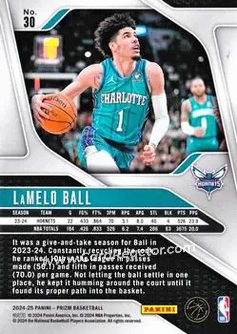 2024-25 Panini Prizm #30 - LaMelo Ball - Charlotte Hornets - Back