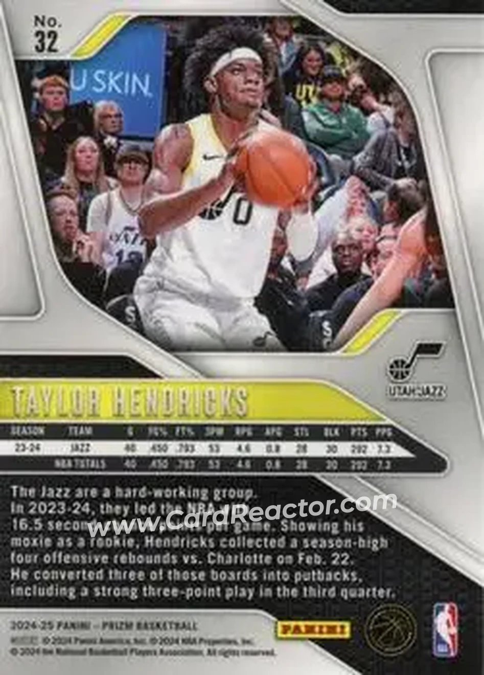 2024-25 Panini Prizm #32 - Taylor Hendricks - Utah Jazz - Back 2024-25 Panini Prizm #32 - Taylor Hendricks - Utah Jazz - Back