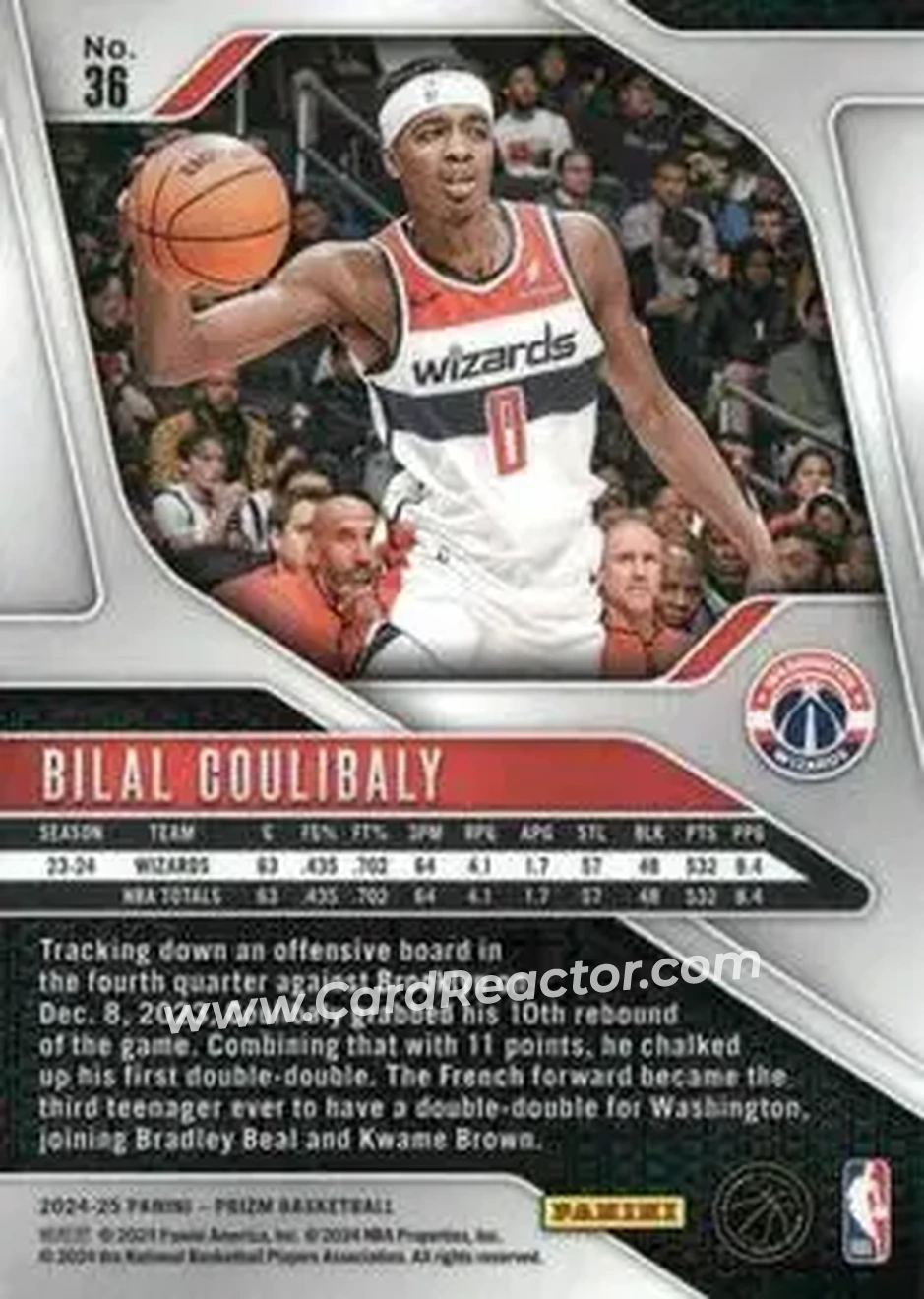 2024-25 Panini Prizm #36 - Bilal Coulibaly - Washington Wizards - Back 2024-25 Panini Prizm #36 - Bilal Coulibaly - Washington Wizards - Back