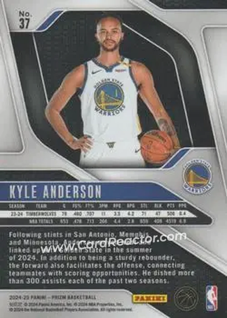 2024-25 Panini Prizm #37 - Kyle Anderson - Golden State Warriors - Back