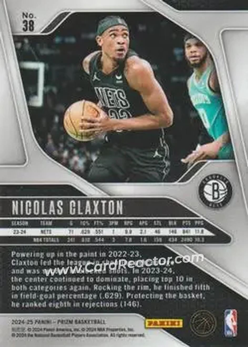 2024-25 Panini Prizm #38 - Nic Claxton - Brooklyn Nets - Back 2024-25 Panini Prizm #38 - Nic Claxton - Brooklyn Nets - Back