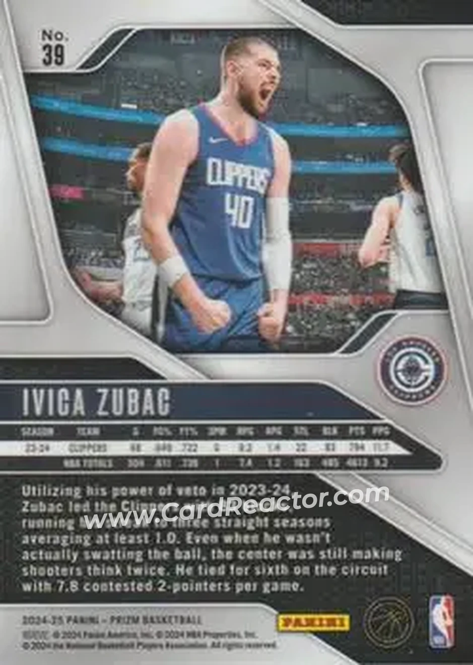 2024-25 Panini Prizm #39 - Ivica Zubac - Los Angeles Clippers - Back 2024-25 Panini Prizm #39 - Ivica Zubac - Los Angeles Clippers - Back