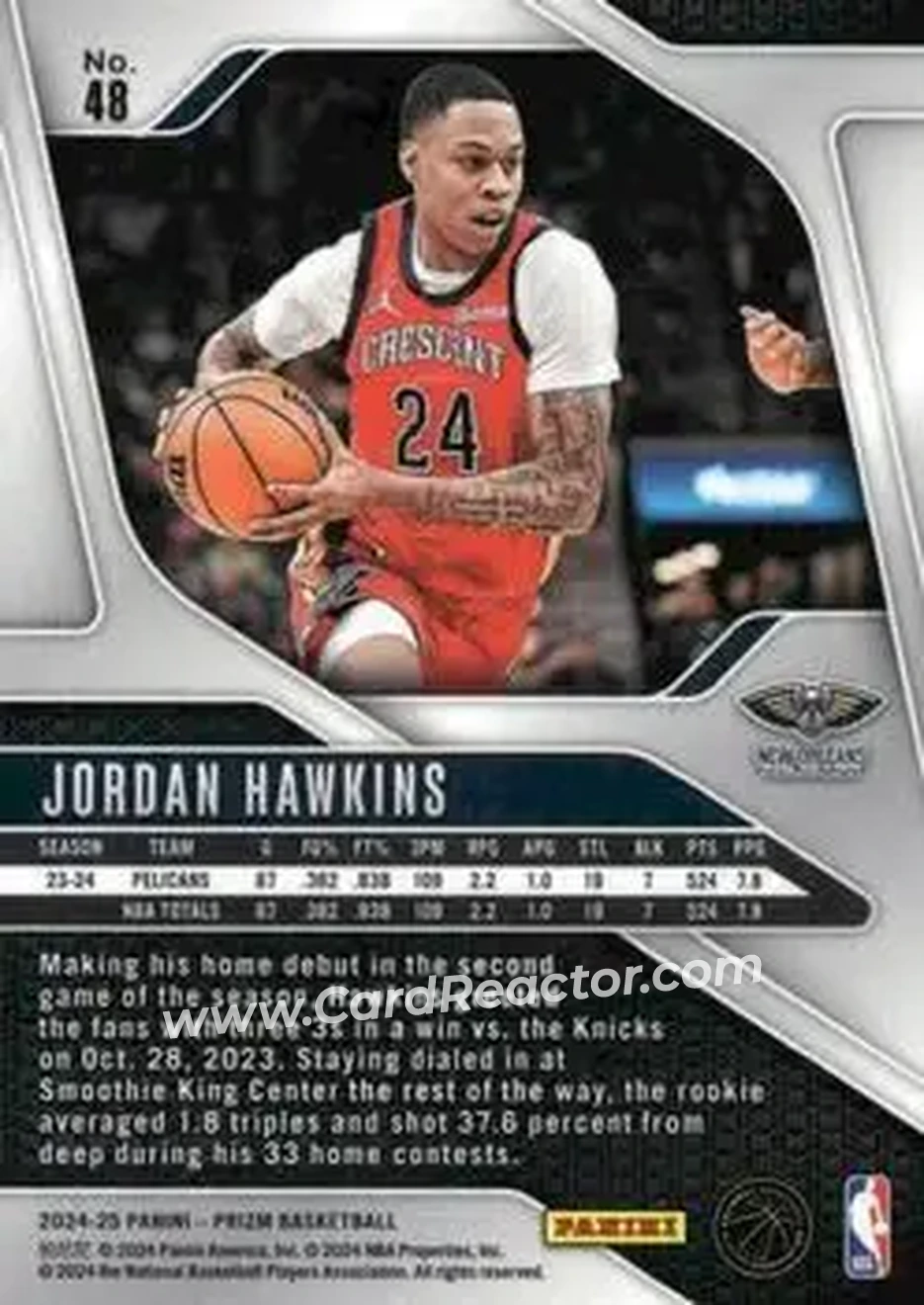 2024-25 Panini Prizm #48 - Jordan Hawkins - New Orleans Pelicans - Back