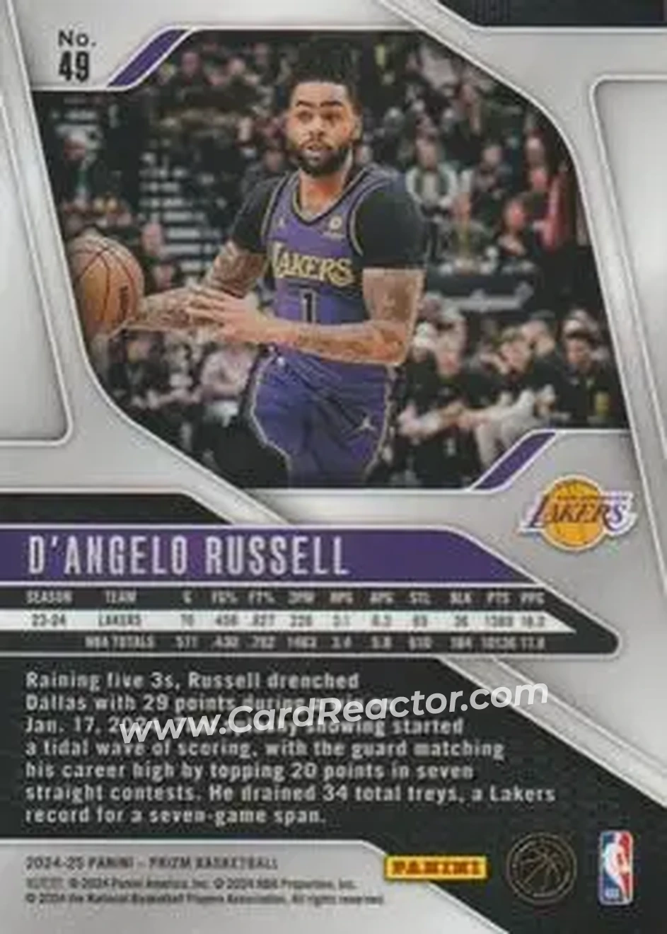 2024-25 Panini Prizm #49 - D'Angelo Russell - Los Angeles Lakers - Back