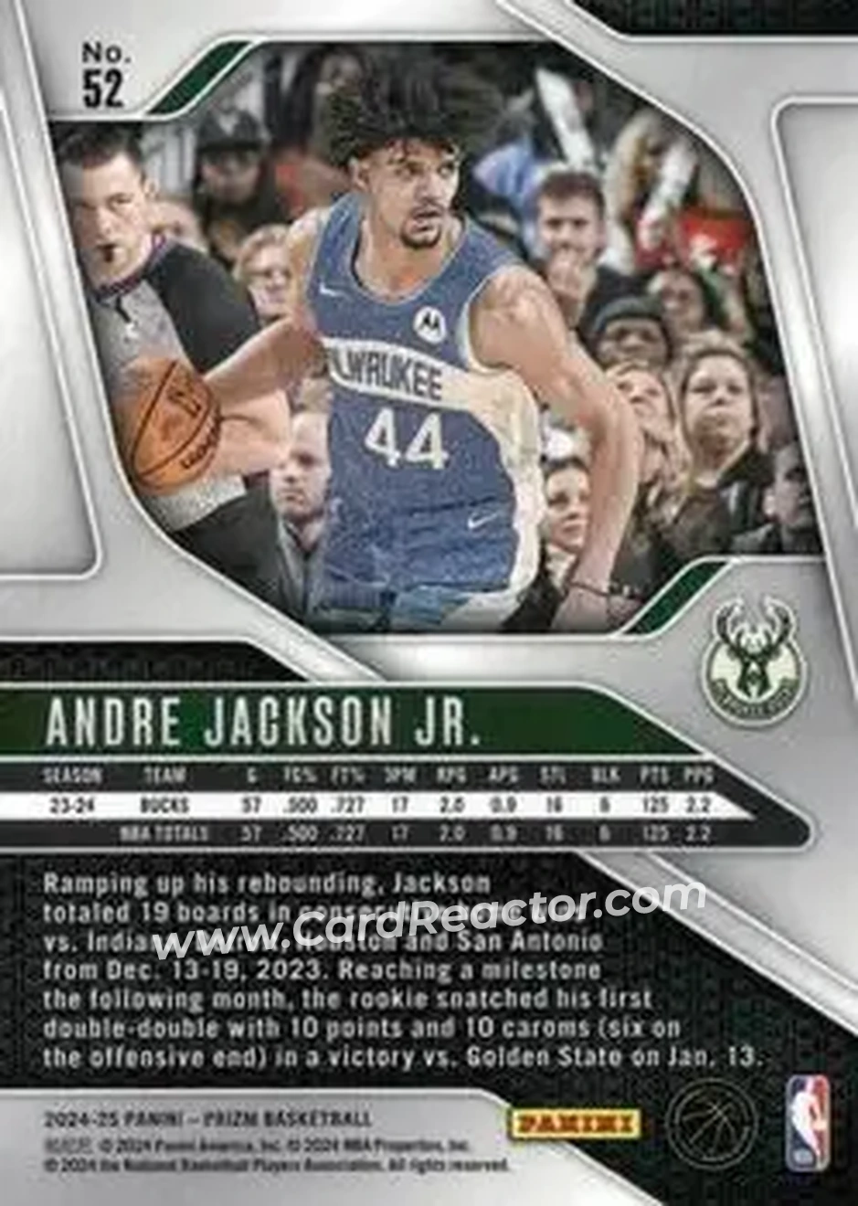 2024-25 Panini Prizm #52 - Andre Jackson Jr. - Milwaukee Bucks - Back 2024-25 Panini Prizm #52 - Andre Jackson Jr. - Milwaukee Bucks - Back