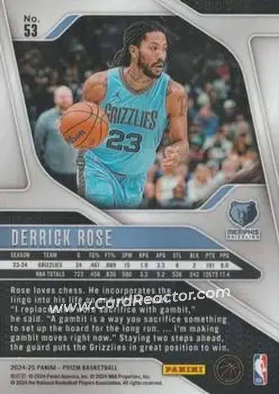 2024-25 Panini Prizm #53 - Derrick Rose - Memphis Grizzlies - Back 2024-25 Panini Prizm #53 - Derrick Rose - Memphis Grizzlies - Back