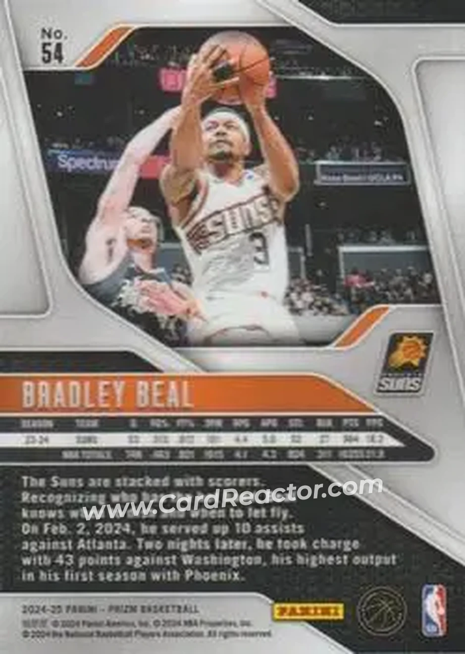 2024-25 Panini Prizm #54 - Bradley Beal - Phoenix Suns - Back 2024-25 Panini Prizm #54 - Bradley Beal - Phoenix Suns - Back