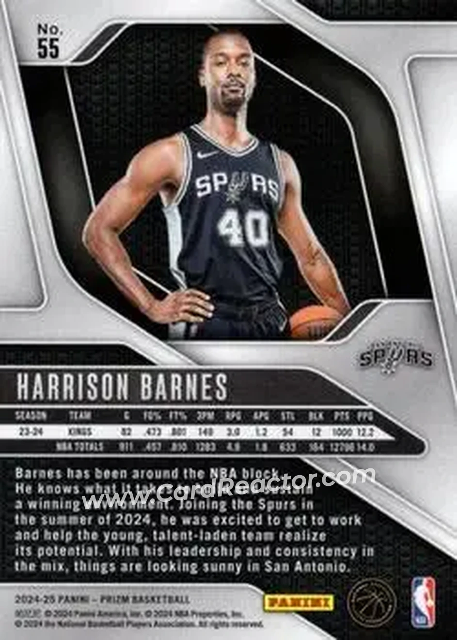 2024-25 Panini Prizm #55 - Harrison Barnes - San Antonio Spurs - Back