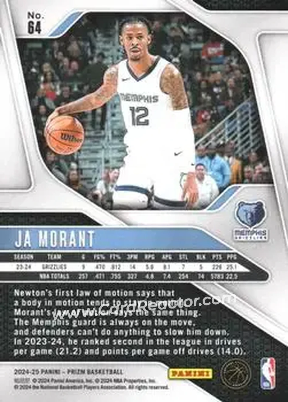 2024-25 Panini Prizm #64 - Ja Morant - Memphis Grizzlies - Back