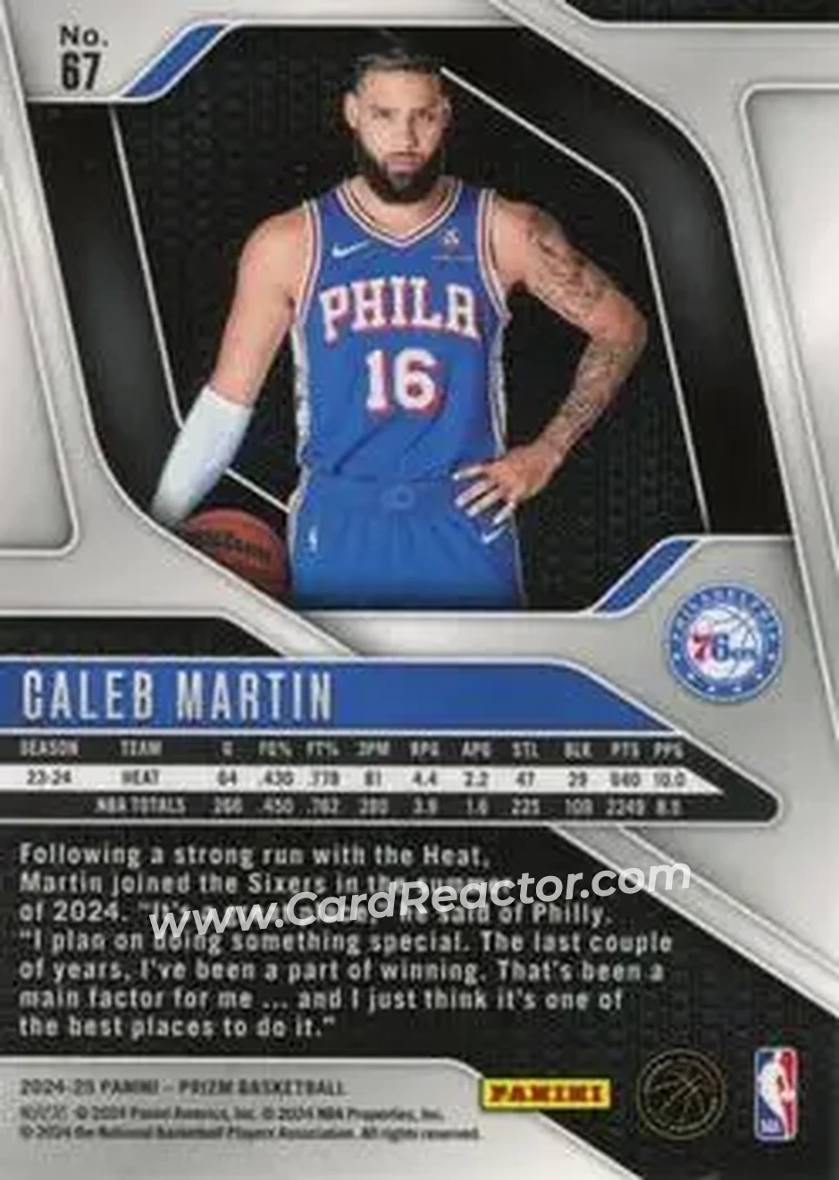 2024-25 Panini Prizm #67 - Caleb Martin - Philadelphia 76ers - Back