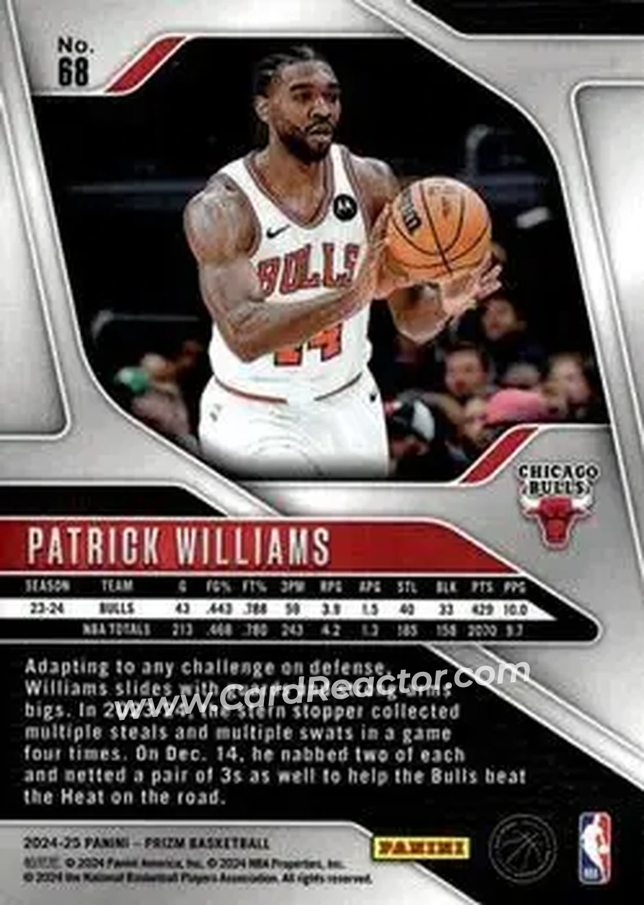 2024-25 Panini Prizm #68 - Patrick Williams - Chicago Bulls - Back