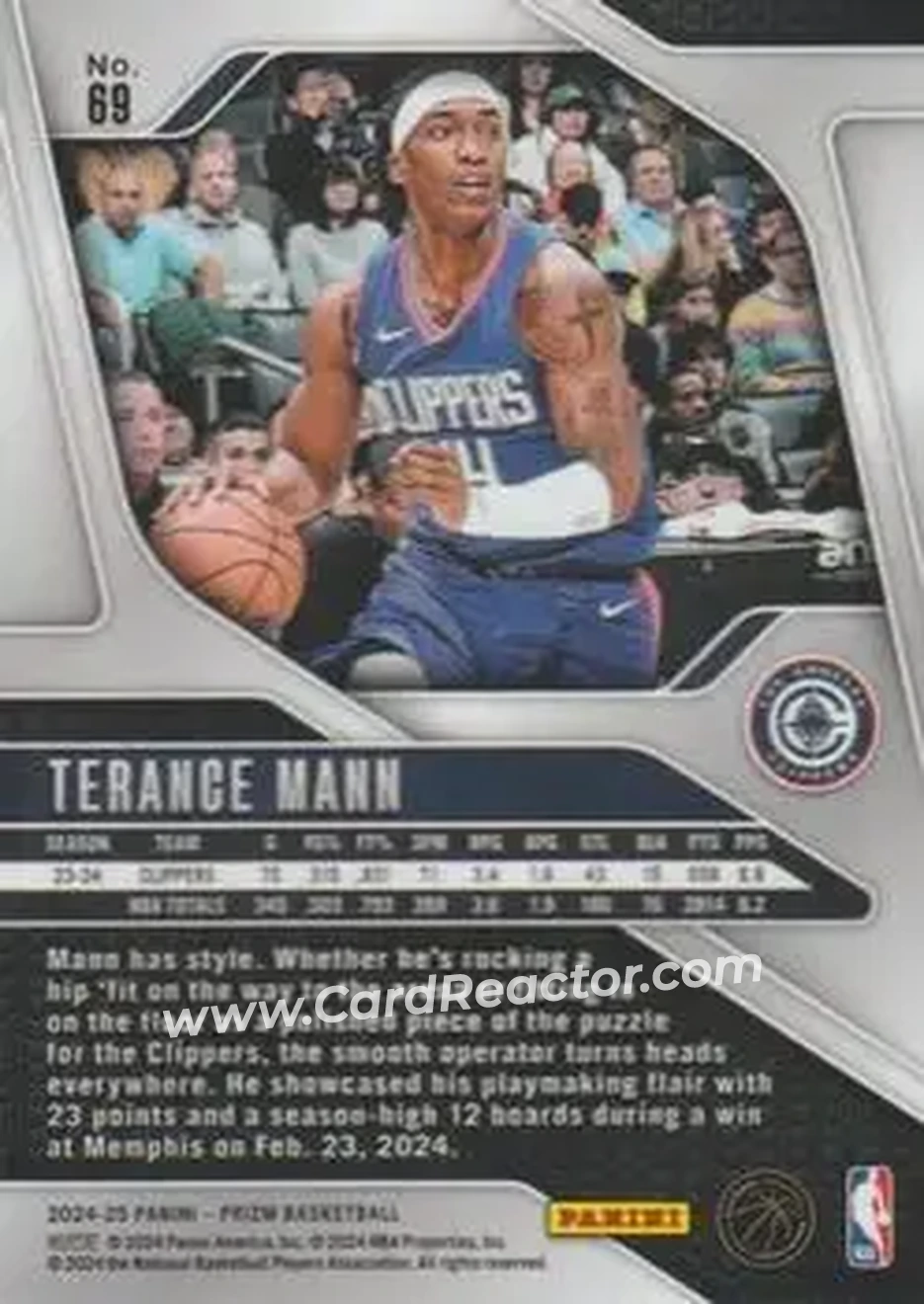2024-25 Panini Prizm #69 - Terance Mann - Los Angeles Clippers - Back