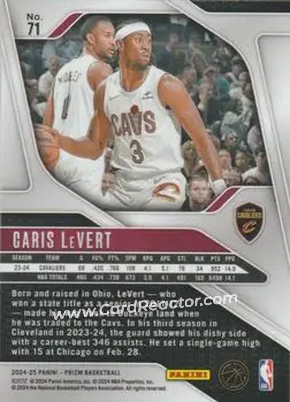 2024-25 Panini Prizm #71 - Caris LeVert - Cleveland Cavaliers - Back