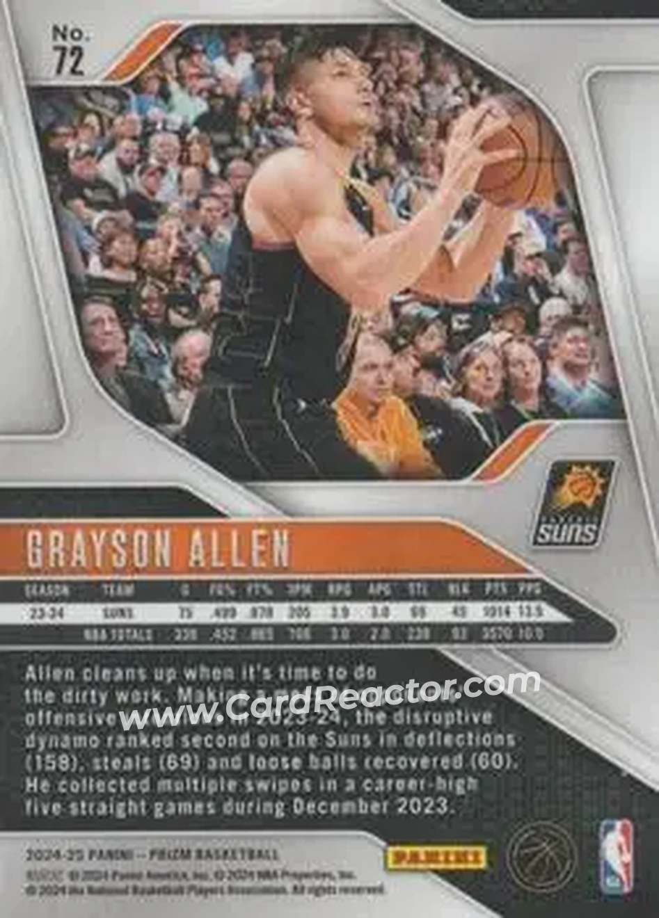 2024-25 Panini Prizm #72 - Grayson Allen - Phoenix Suns - Back