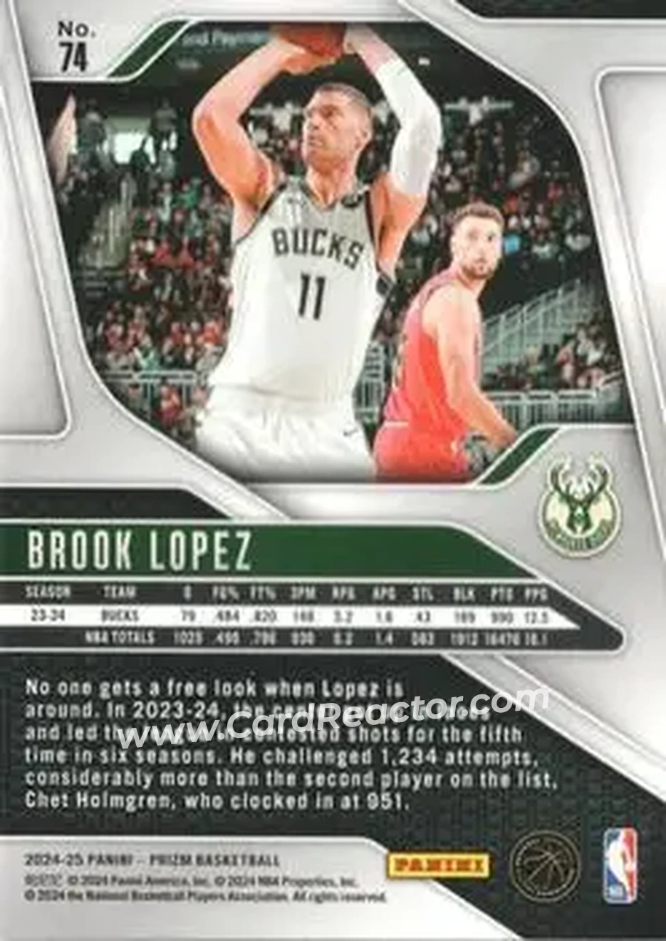2024-25 Panini Prizm #74 - Brook Lopez - Milwaukee Bucks - Back