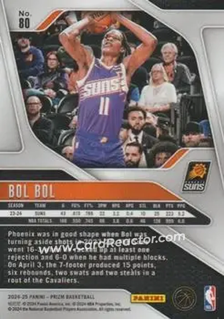 2024-25 Panini Prizm #80 - Bol Bol - Phoenix Suns - Back 2024-25 Panini Prizm #80 - Bol Bol - Phoenix Suns - Back