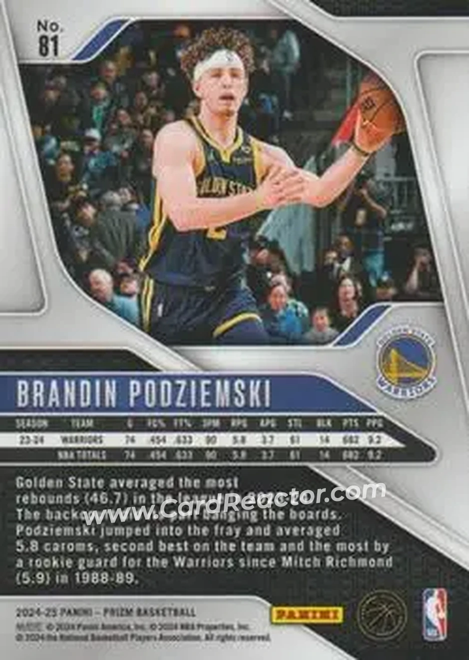 2024-25 Panini Prizm #81 - Brandin Podziemski - Golden State Warriors - Back
