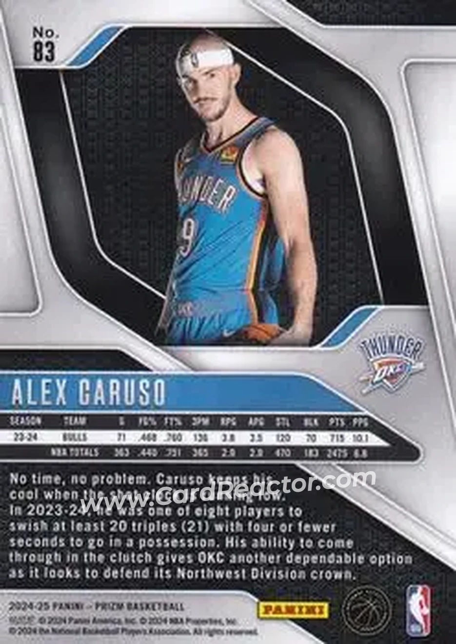 2024-25 Panini Prizm #83 - Alex Caruso - Oklahoma City Thunder - Back