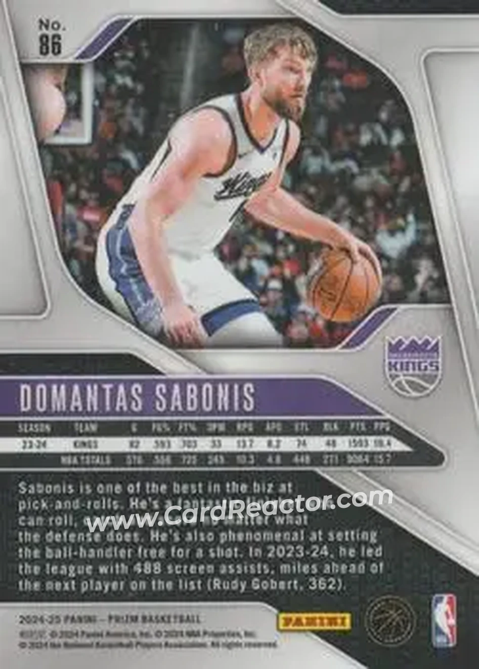 2024-25 Panini Prizm #86 - Domantas Sabonis - Sacramento Kings - Back