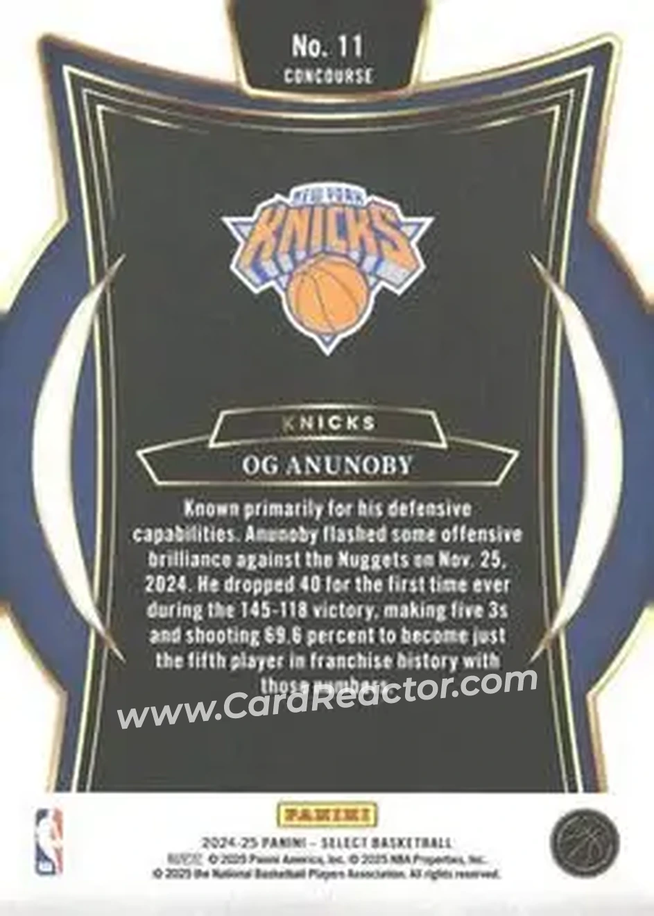 2024-25 Panini Select #11 - OG Anunoby - New York Knicks - Back