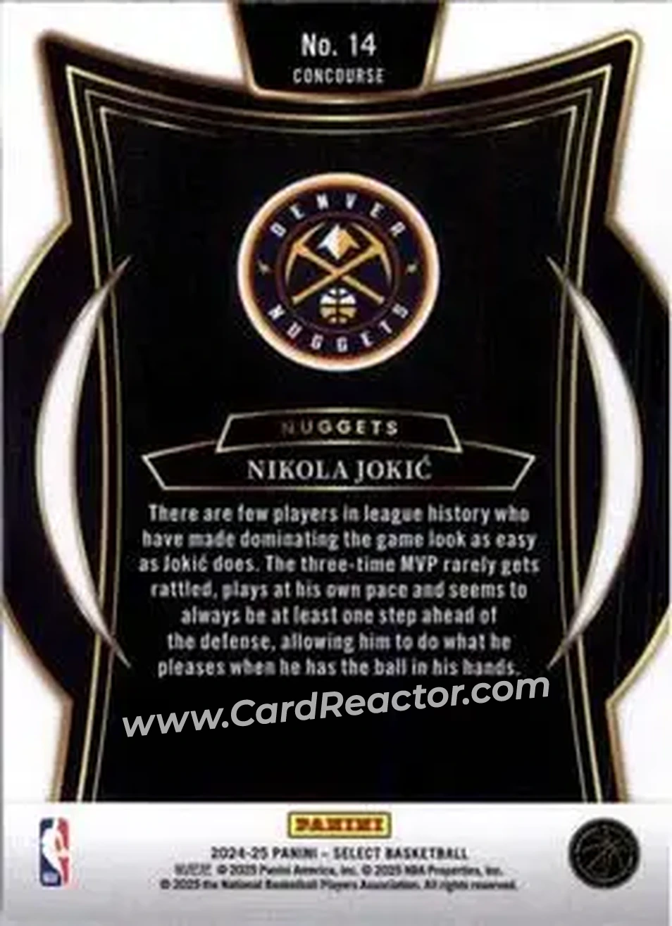 2024-25 Panini Select #14 - Nikola Jokić - Denver Nuggets - Back 2024-25 Panini Select #14 - Nikola Jokić - Denver Nuggets - Back