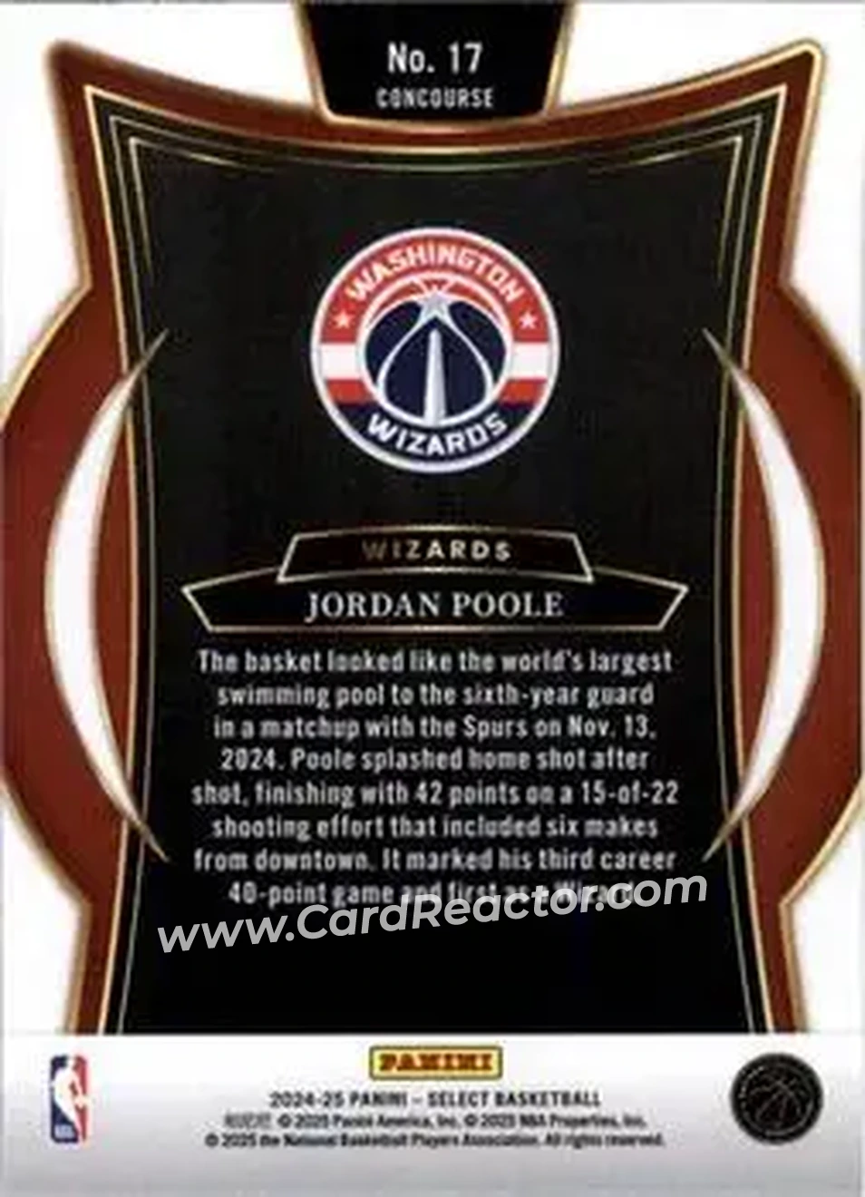 2024-25 Panini Select #17 - Jordan Poole - Washington Wizards - Back