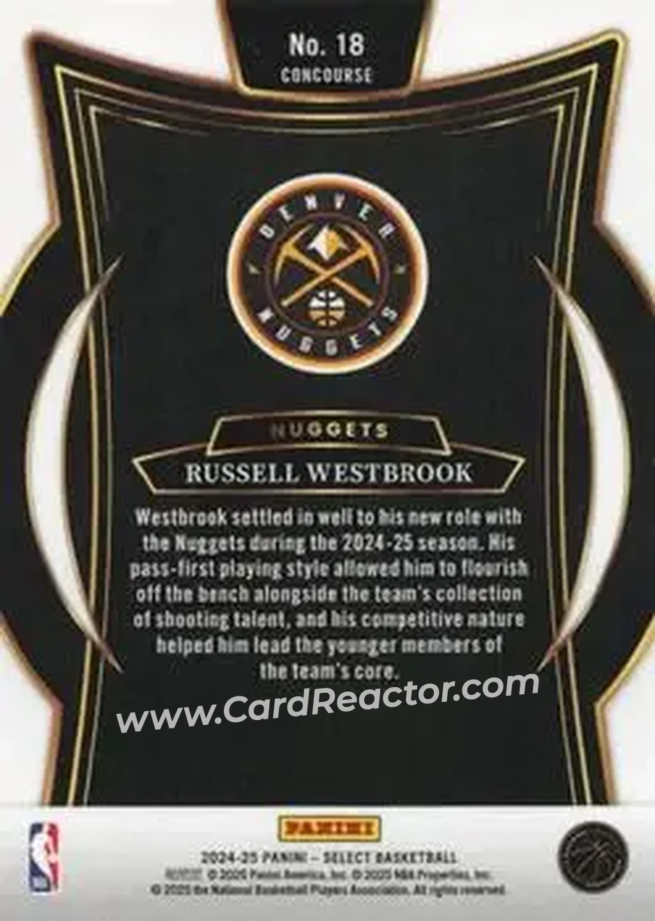 2024-25 Panini Select #18 - Russell Westbrook - Denver Nuggets - Back