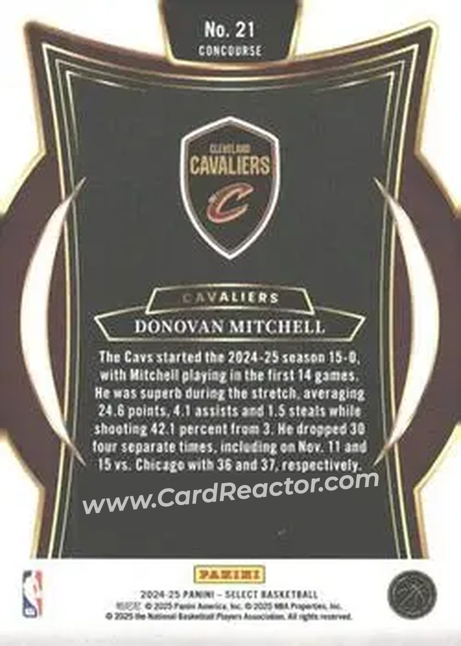 2024-25 Panini Select #21 - Donovan Mitchell - Cleveland Cavaliers - Back