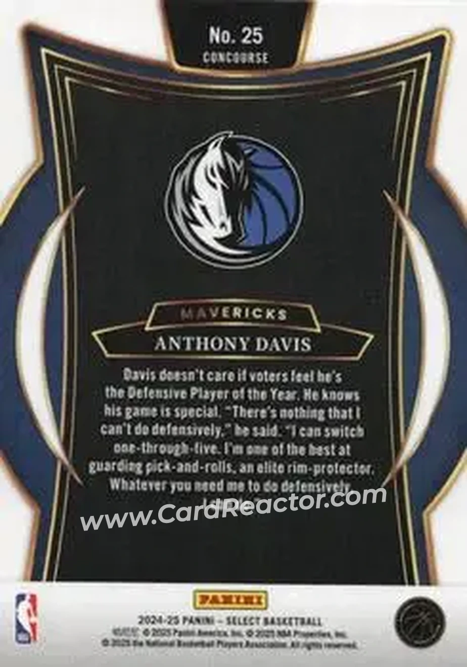 2024-25 Panini Select #25 - Anthony Davis - Dallas Mavericks - Back