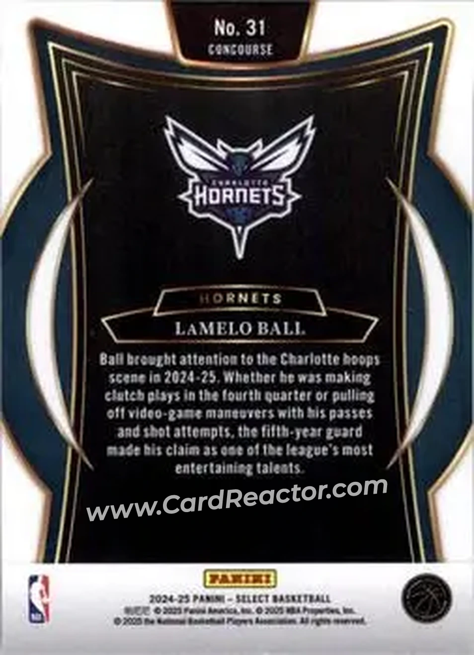 2024-25 Panini Select #31 - LaMelo Ball - Charlotte Hornets - Back 2024-25 Panini Select #31 - LaMelo Ball - Charlotte Hornets - Back