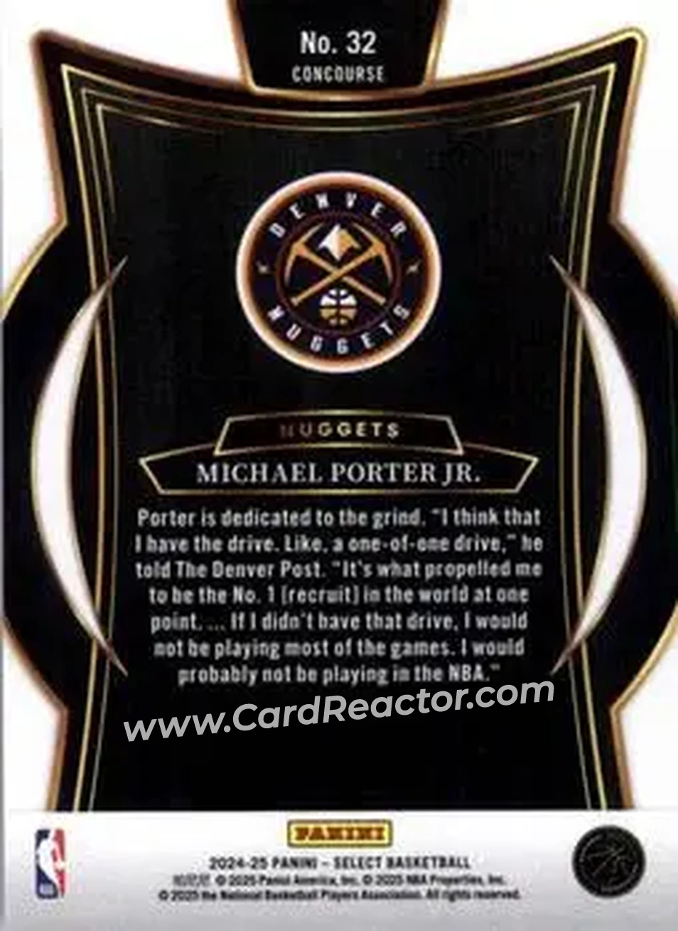 2024-25 Panini Select #32 - Michael Porter Jr. - Denver Nuggets - Back