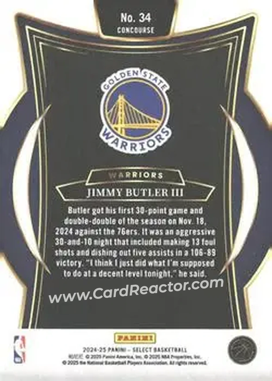 2024-25 Panini Select #34 - Jimmy Butler - Golden State Warriors - Back 2024-25 Panini Select #34 - Jimmy Butler - Golden State Warriors - Back