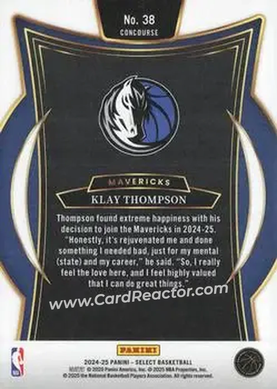 2024-25 Panini Select #38 - Klay Thompson - Dallas Mavericks - Back
