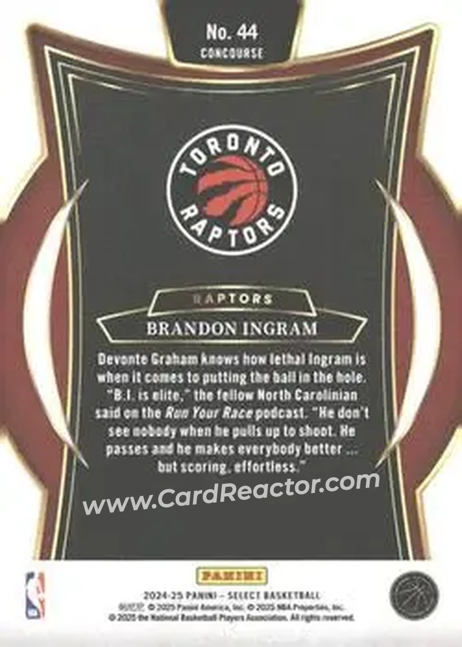 2024-25 Panini Select #44 - Brandon Ingram - Toronto Raptors - Back 2024-25 Panini Select #44 - Brandon Ingram - Toronto Raptors - Back