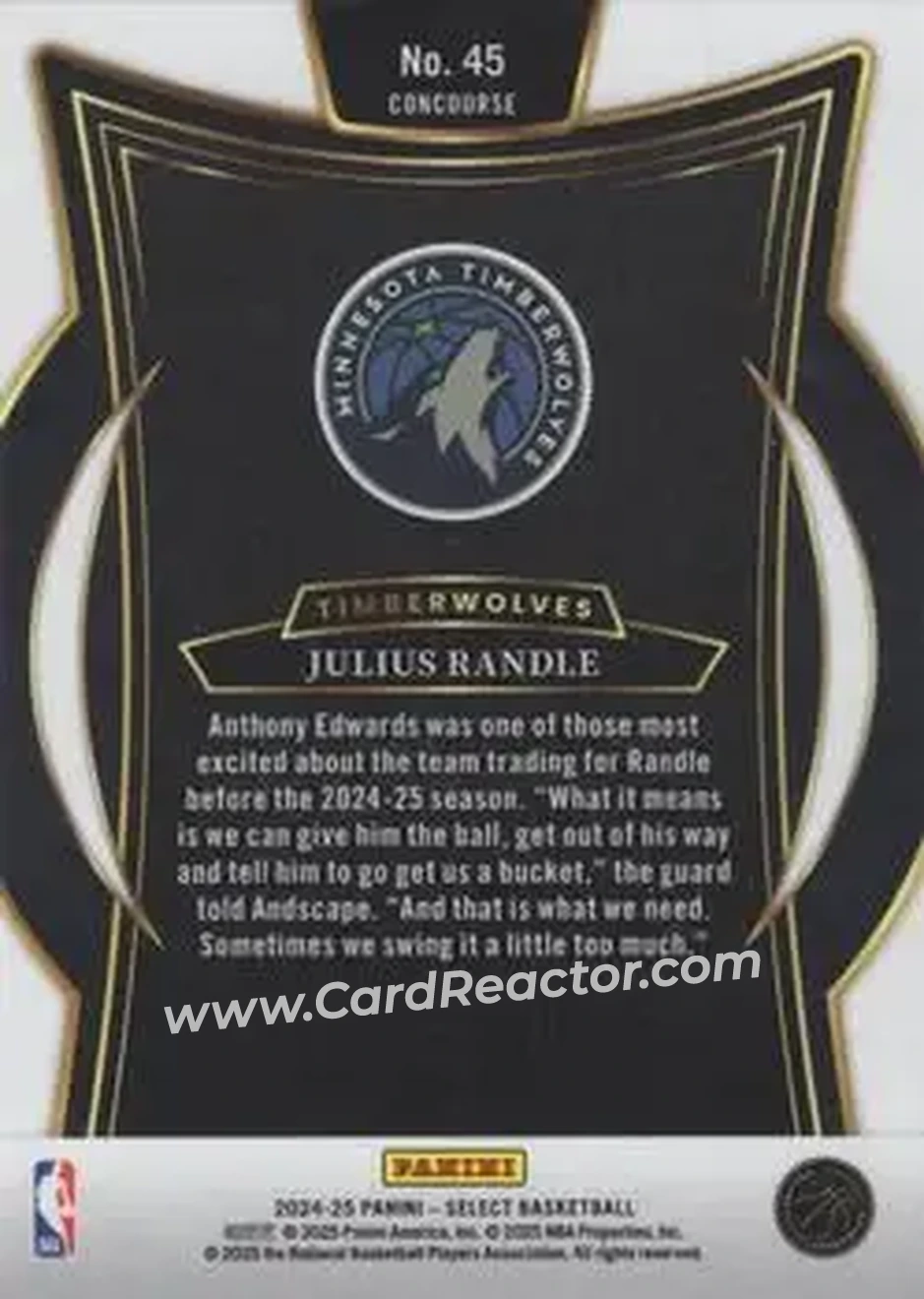 2024-25 Panini Select #45 - Julius Randle - Minnesota Timberwolves - Back 2024-25 Panini Select #45 - Julius Randle - Minnesota Timberwolves - Back