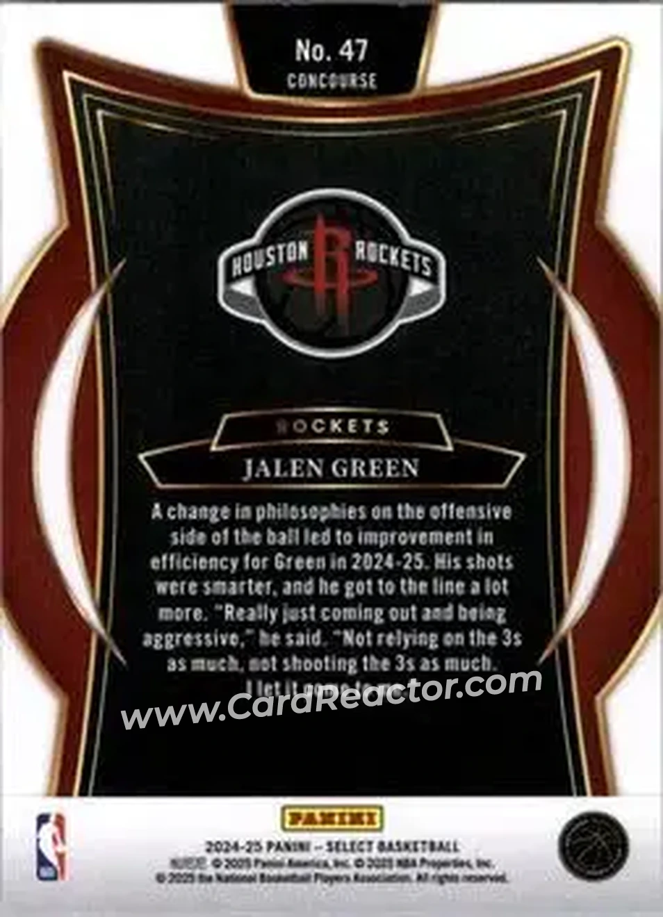 2024-25 Panini Select #47 - Jalen Green - Houston Rockets - Back