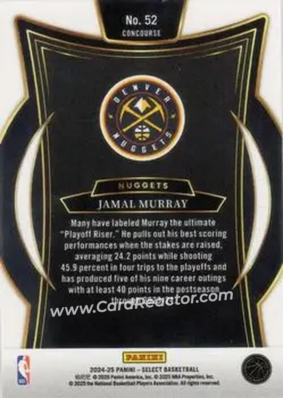 2024-25 Panini Select #52 - Jamal Murray - Denver Nuggets - Back