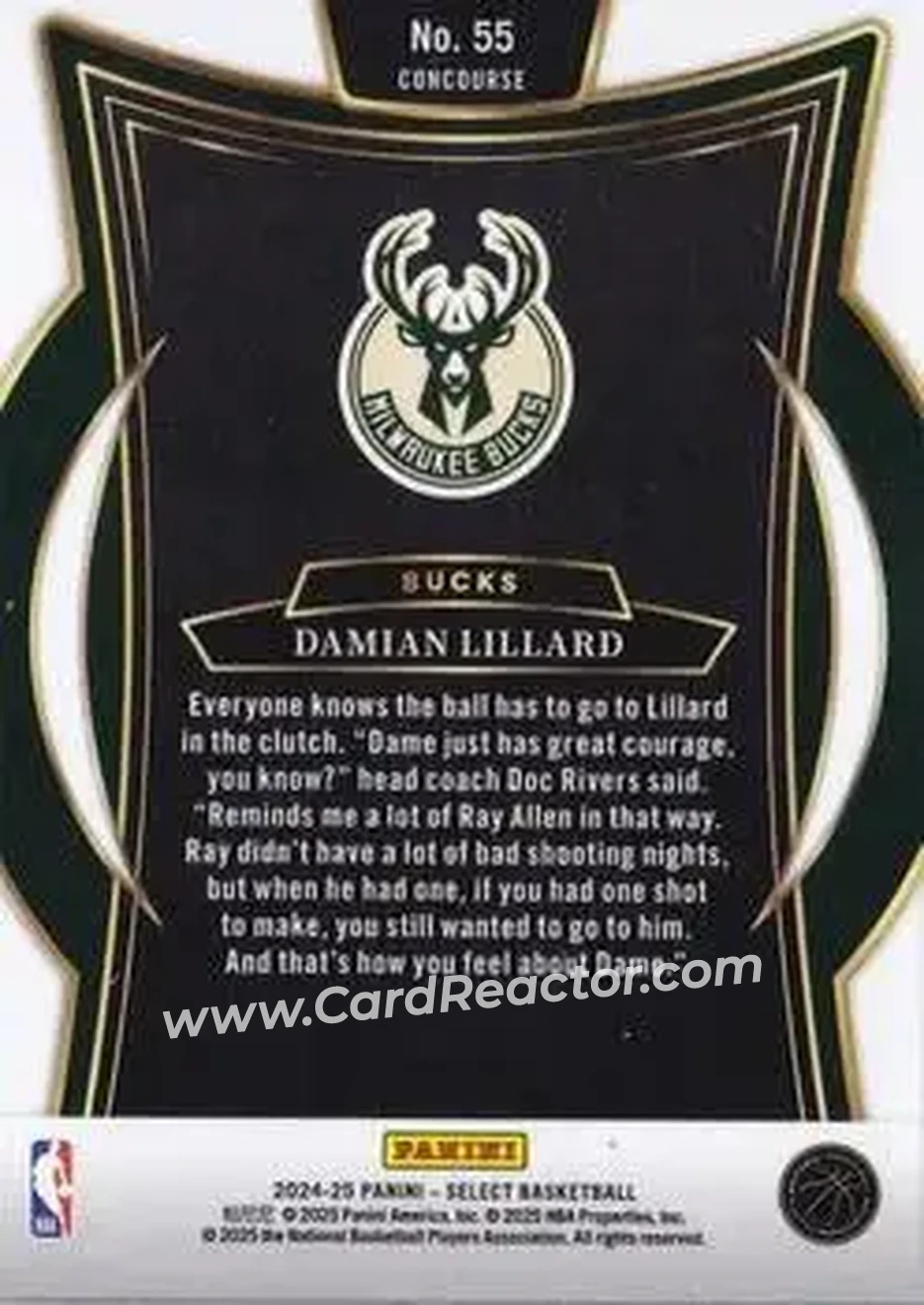 2024-25 Panini Select #55 - Damian Lillard - Milwaukee Bucks - Back