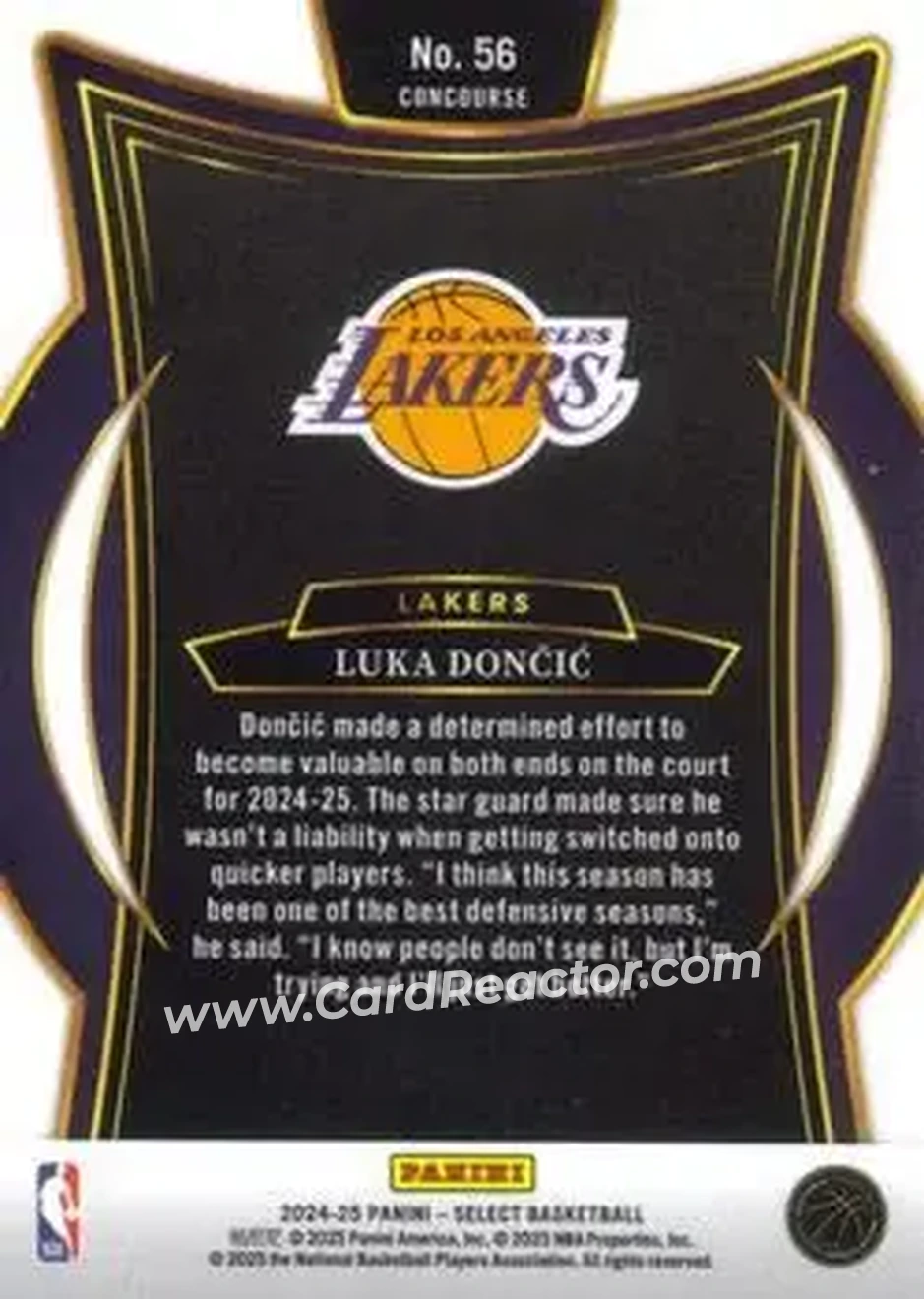 2024-25 Panini Select #56 - Luka Dončić - Los Angeles Lakers - Back 2024-25 Panini Select #56 - Luka Dončić - Los Angeles Lakers - Back