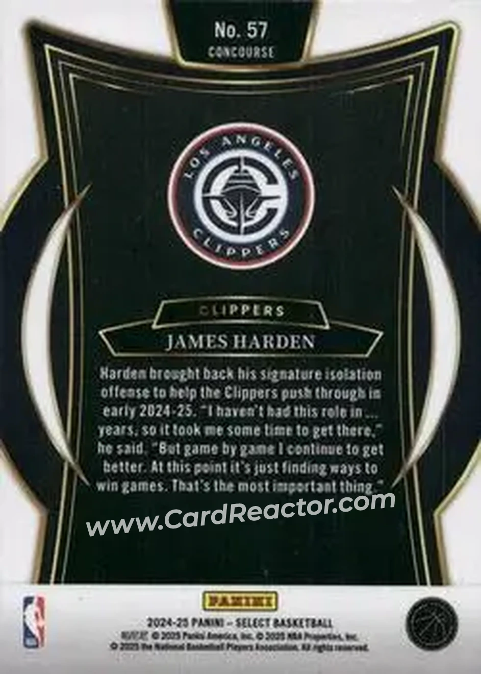 2024-25 Panini Select #57 - James Harden - Los Angeles Clippers - Back 2024-25 Panini Select #57 - James Harden - Los Angeles Clippers - Back