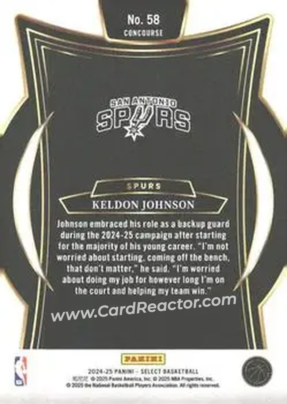 2024-25 Panini Select #58 - Keldon Johnson - San Antonio Spurs - Back