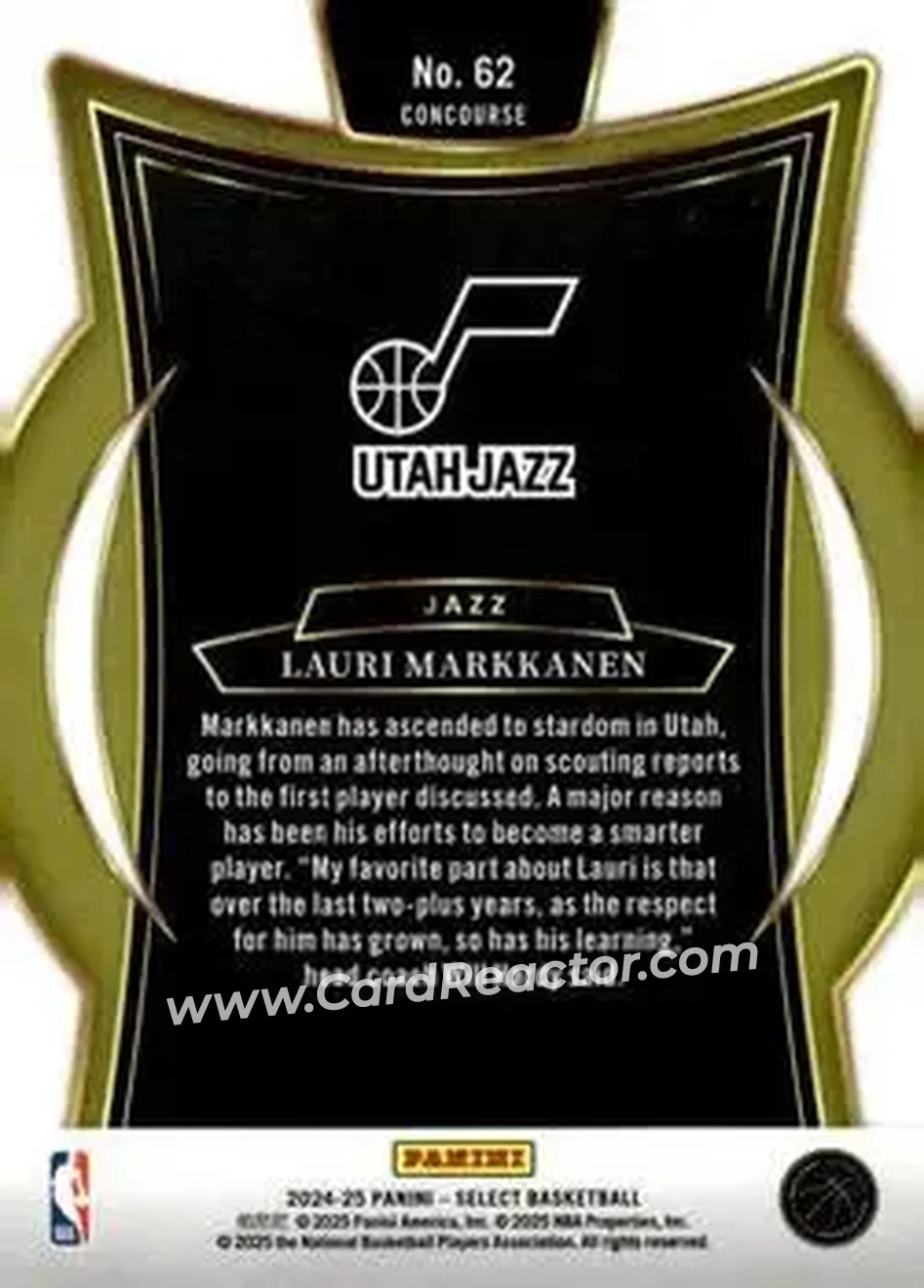 2024-25 Panini Select #62 - Lauri Markkanen - Utah Jazz - Back