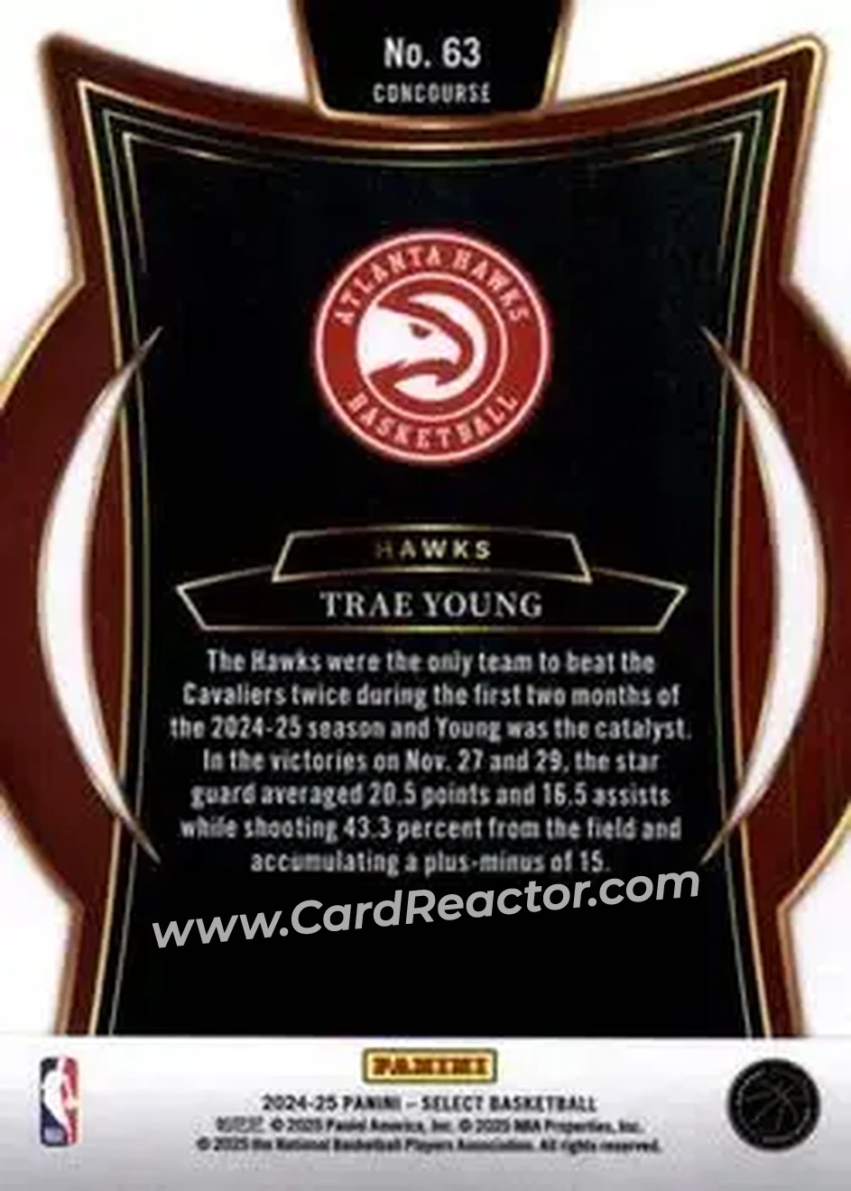 2024-25 Panini Select #63 - Trae Young - Atlanta Hawks - Back