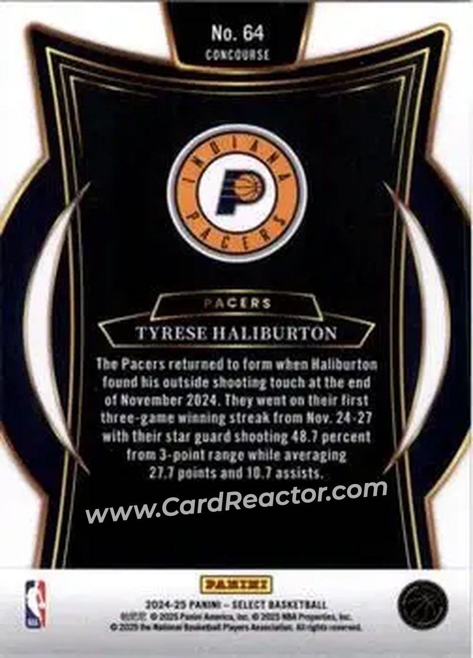 2024-25 Panini Select #64 - Tyrese Haliburton - Indiana Pacers - Back 2024-25 Panini Select #64 - Tyrese Haliburton - Indiana Pacers - Back