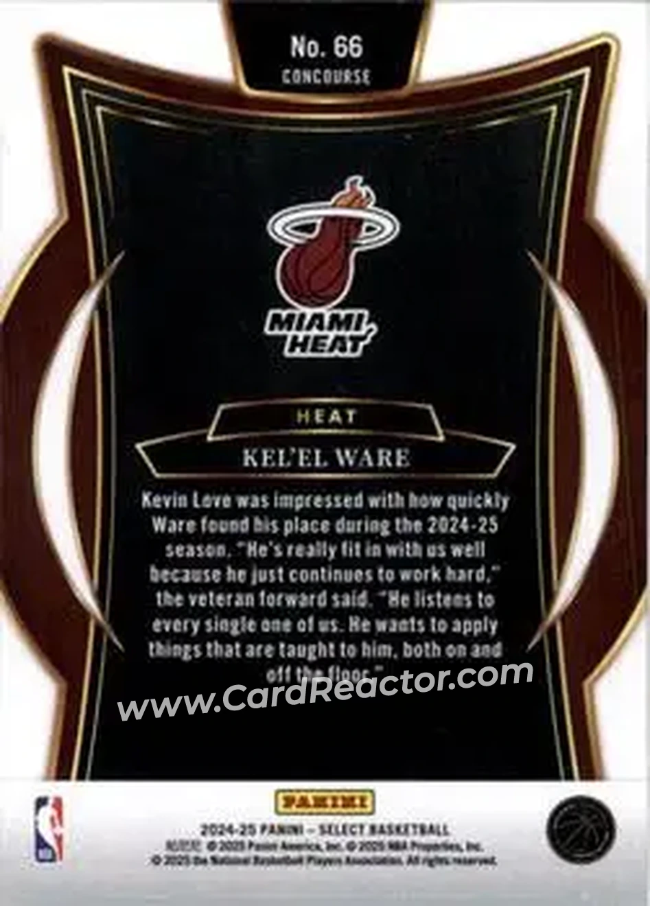 2024-25 Panini Select #66 - Kel'el Ware - Miami Heat - Back