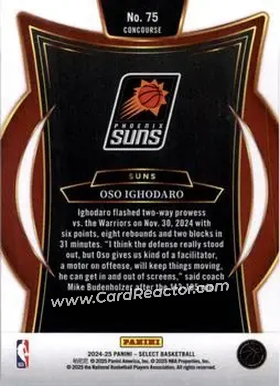 2024-25 Panini Select #75 - Oso Ighodaro - Phoenix Suns - Back 2024-25 Panini Select #75 - Oso Ighodaro - Phoenix Suns - Back