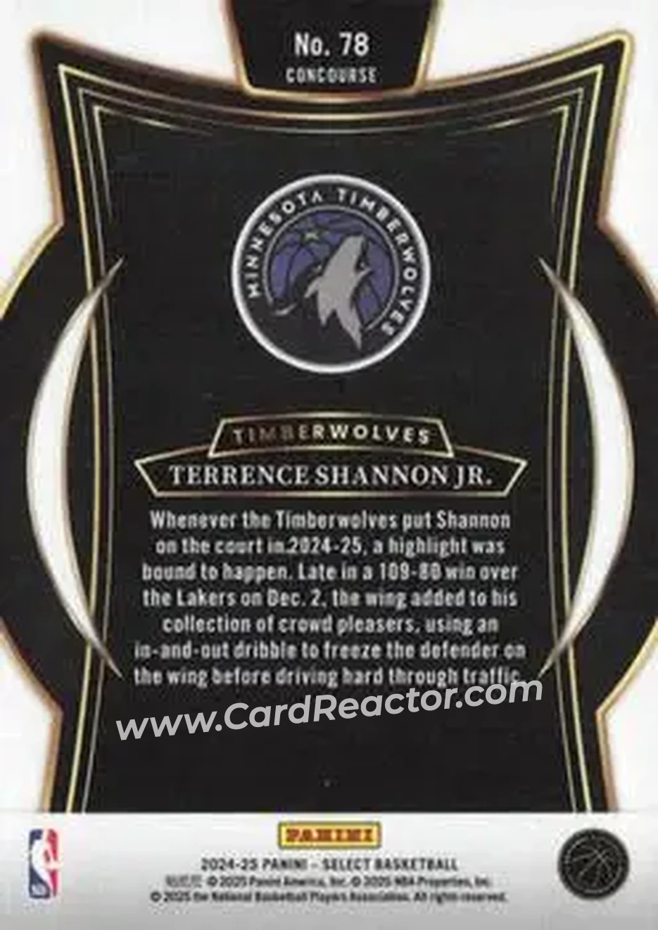 2024-25 Panini Select #78 - Terrence Shannon Jr. - Minnesota Timberwolves - Back 2024-25 Panini Select #78 - Terrence Shannon Jr. - Minnesota Timberwolves - Back
